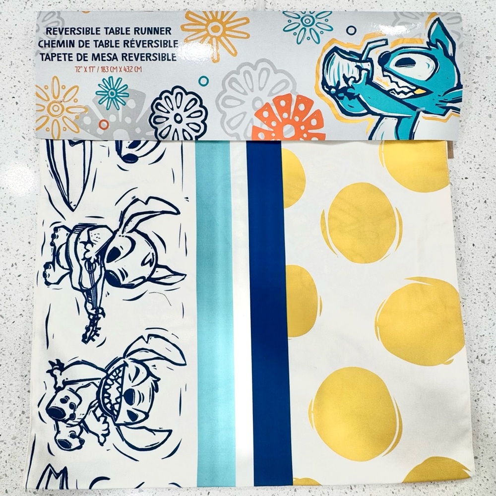 Disney World Stitch Reversible Table Runner with Blue Yellow Design NWT summer